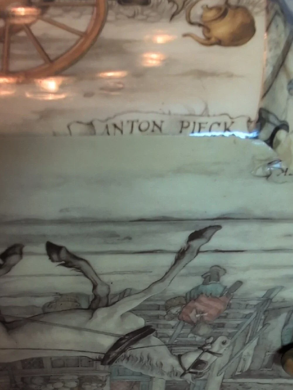 Vintage Anton Pieck Wood & Decoupage  Jewelry Box Handbag